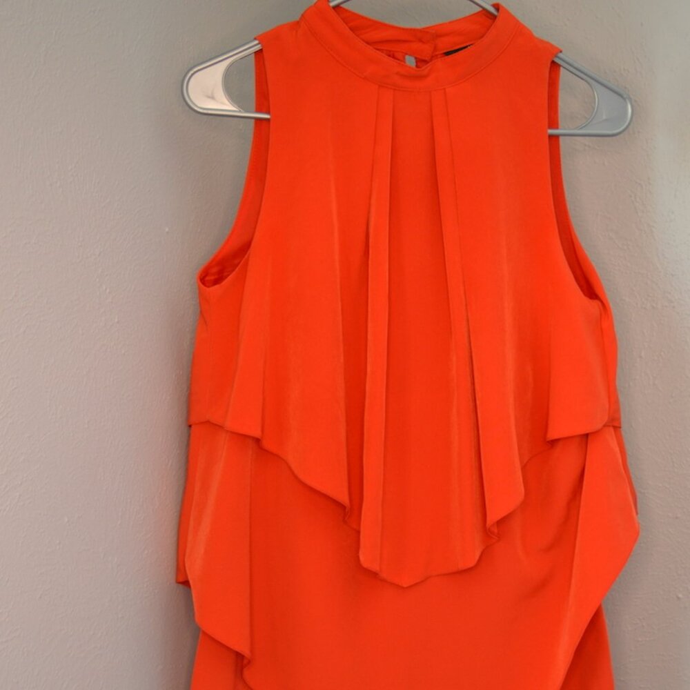 Orange Tiered Hi-Neck Cocktail Dress